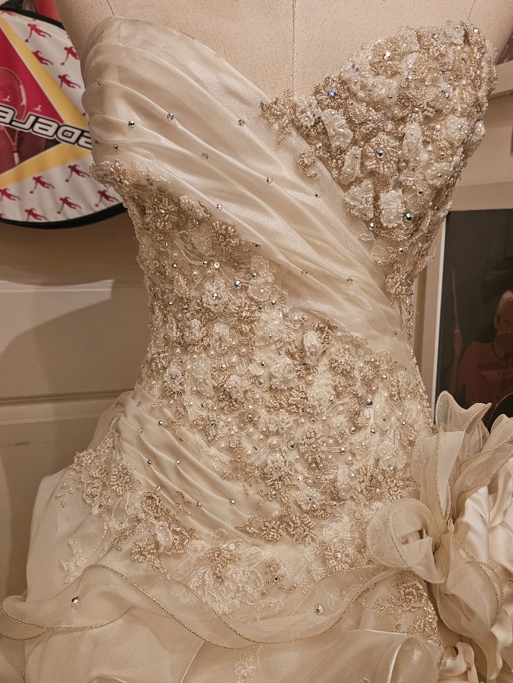 Commissioned Gown Hand Crafted Strapless White Floral Dress - Picture 16 of 17